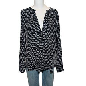 Anthropologie Lumiere Women’s Blouse Size Large White Black Tunic Caftan V Neck